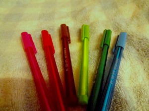 These were the coloured Biro pens these came in a range of colours in a pack of 12